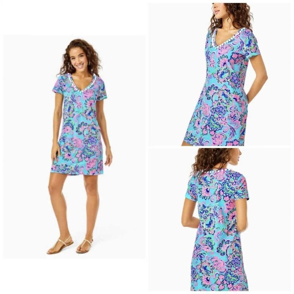 NWOT Lilly Pulitzer Etta V Neck Dress Blue Horizon Jungle Sunrise Size‎ XXS